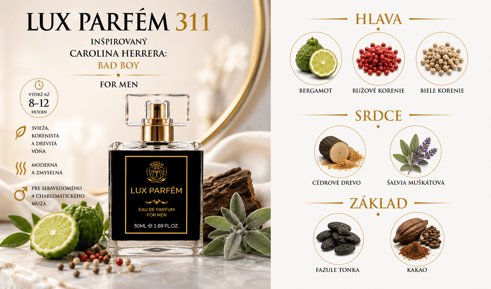 Lux Parfém 311 – Inšpirovaný Carolina Herrera: Bad Boy